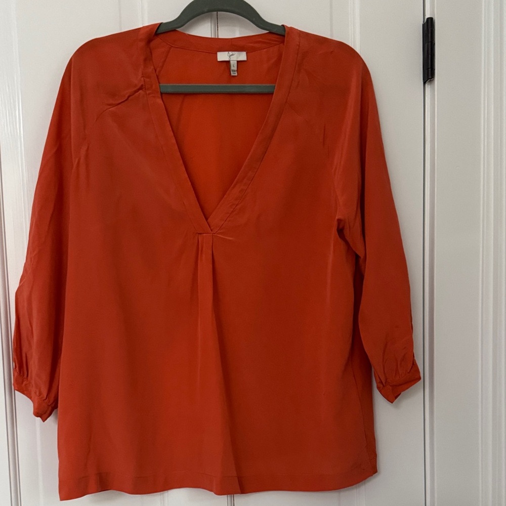 Joie Deep V-Neck Orange Blouse